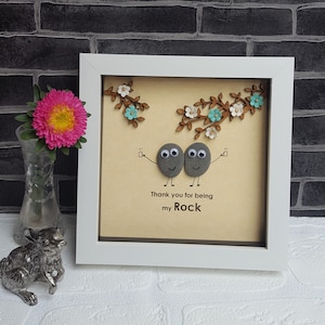 Handmade &quot;Thank you for being my rock&quot; Pebble Art Frame
