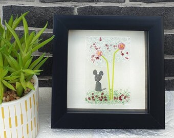 Beautiful Pink Blossom Flower Glass Framed Artwork, with Pebble Art Mouse detail