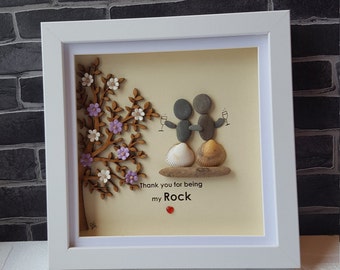 Quirky Handmade &quot;Thank you for being my rock&quot; Pebble Art White Frame, Ideal Gift, Mothers Day, Birthday, Special friend, daughter gift