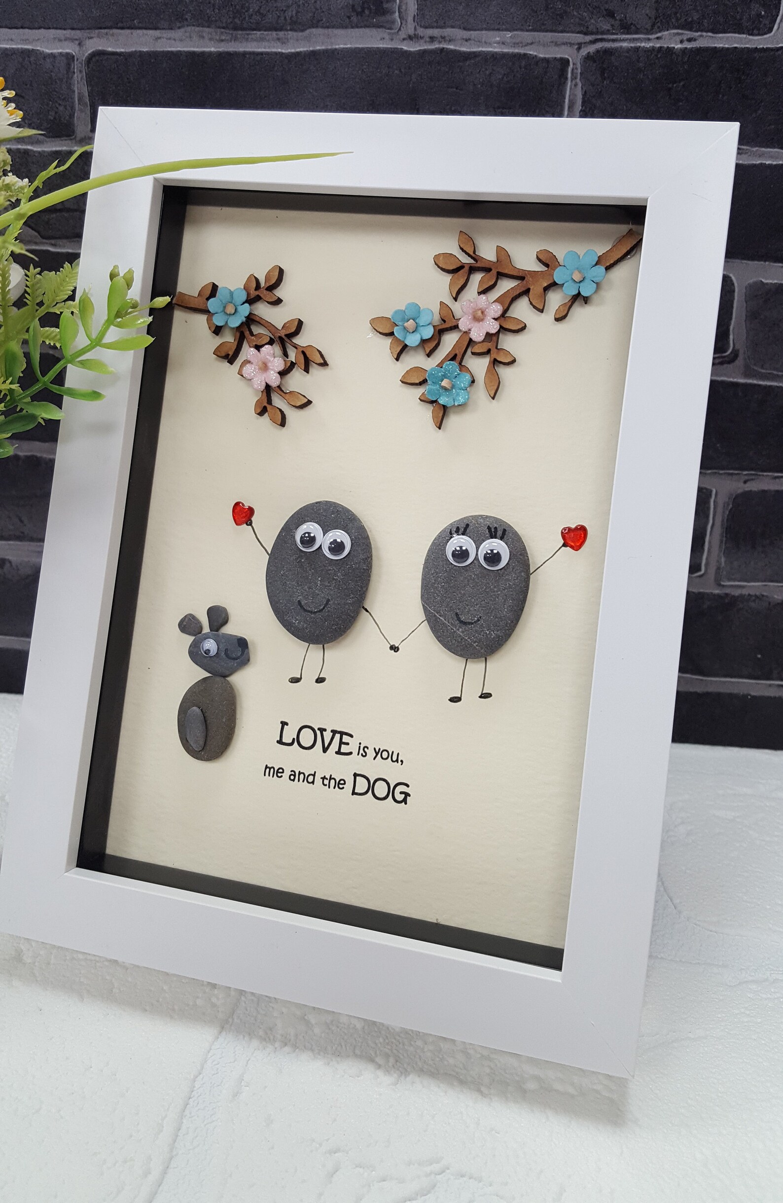 Pebble Art in White Frame Showing a Loving Couple Standing by Etsy
