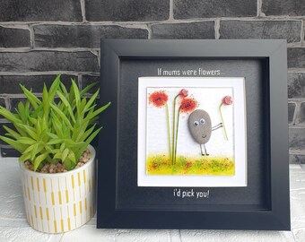 Mothers Day gift, Framed Fused Glass poppy flowers with pebble art detailing