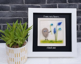 Gift for Nan, stunning fused glass flower artwork with quirky pebble art, if nans were flowers