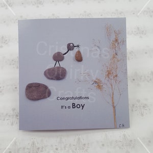 Carte de vœux « Félicitations c’est un garçon » Excentrique et amusant, Pebble art, Unique, Baptême idéal, Nouveau bébé, Carte Bébé Garçon