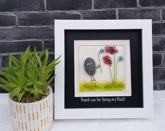 Fused glass flower art, Thank you for being my Rock gift with pebble art