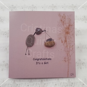 Carte de vœux « Félicitations c’est une fille » Excentrique et amusant, Pebble art, Unique, Baptême idéal, Nouveau bébé, Carte bébé fille