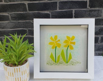 Stunning Spring Daffodil Fused Glass Artwork, Framed