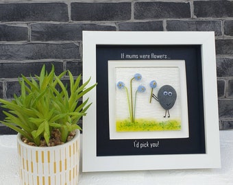 If mums were flowers... Beautiful Fused Glass flowers with pebble art Framed