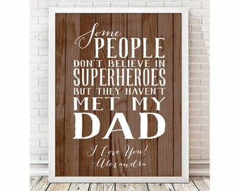 Dad Superhero Personalized Print | Fathers Day Gift | Dad and Daughter | Father and Son | Kids To Dad Present | Dad Print