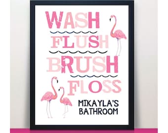 Flamingo Bathroom Paper Art Print | Girls Bathroom | Girls Shared Bathroom Decor | Flamingo Bathroom Decor | Kids Bathroom Wall Art