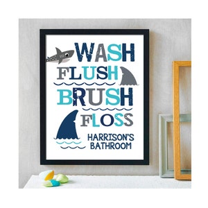 Shark Bathroom Art Print | Bathroom Sign | Kids Bathroom | Bathroom Art Wall Decor | Gender Neutral Bathroom | Shared Bathroom Decor