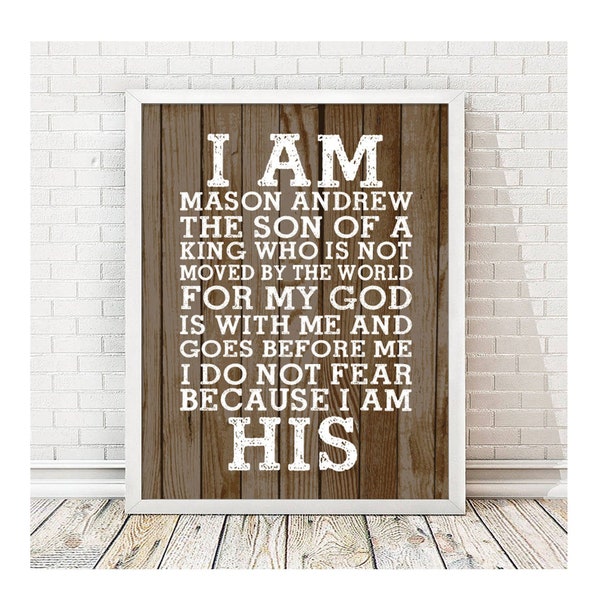 I Am His Personalized Boy Print | Personalized Print | Christian Print | Bible Verse Print | Son Gift | Grandson Gift