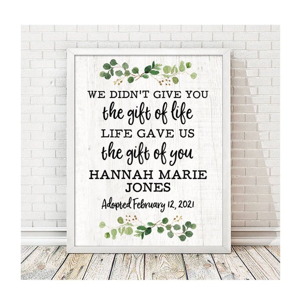 Personalized The Gift of You Print | Adoption Print Wall Art Dates | Frame Options | Adoptive Mother Gift | Adoption Shower | Adoption Gift