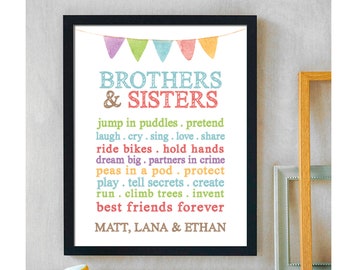 Personalized Brother and Sister Print | Sibling Gift | Kids Room Decor | Kids Print | Kids Wall Art | Playroom Decor | Shared Room Decor