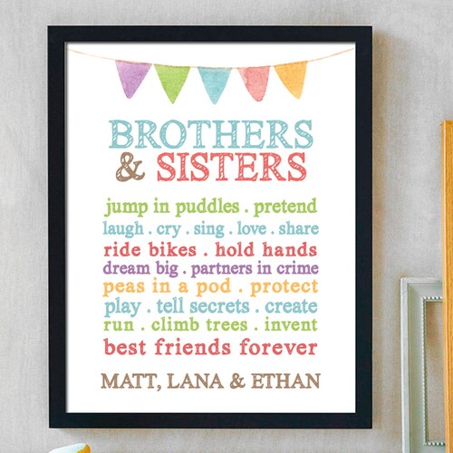Brother and Sister Wall Art. Sibling Wall Art. Kids Room Etsy Canada