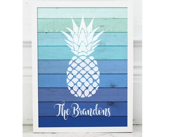 Personalized Ombre Pineapple Print - Coastal Gift - Personalized Gift - Beach Decor - Wall Art