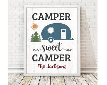 Personalized Camper Sweet Camper  Print | Campground Decor | Gift For Her | Personalized Camper Gift