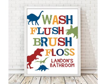 Dinosaur Bathroom Art Print | Bathroom Sign | Kids Bathroom | Bathroom Art Wall Decor | Boys Bathroom | Dinosaur Bathroom Decor