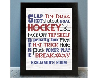 Hockey Collage Art Print | Hockey Gift | Boy Name Decor | Personalized Boys Room | Boys Room Sign | Boy Nursery Wall Art | Sports Decor