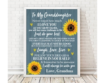 Granddaughter Sunflower Wall Art: Personalized Keepsake Gift (Digital Option)