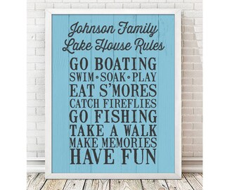 Personalized Lake House Rules - Lake House Decor - Personalized Gift - Lake Wall Art
