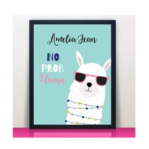 Personalized Llama Print | Girl Llama Print | No Prob Llama Sign | Girls Room | Girl Room Decor | Llama Decor | Girls Wall Decor