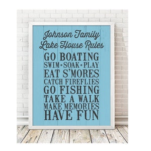 Personalized Lake House Rules - Lake House Decor - Personalized Gift - Lake Wall Art