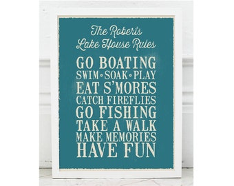 Personalized Lake House Rules - Lake House Decor - Personalized Gift - Lake Wall Art