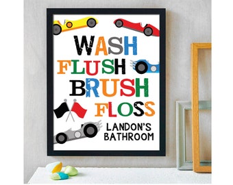 Race Car Bathroom Art Print | Bathroom Sign | Kids Bathroom | Bathroom Art Wall Decor | Boys Bathroom | Race Car Bathroom Decor