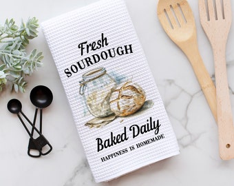 Sourdough Baked Daily Dish Towel | Bread Baking Kitchen Towel | Waffle Weave Tea Towel | Housewarming Gift | Gift for Baker