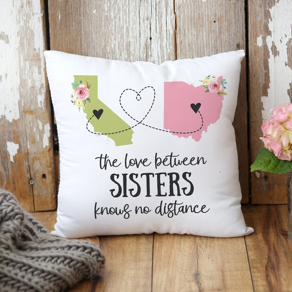 Personalized Long Distance Sisters Pillow | Gift For Sister Ideas | Two State Pillow | Custom Throw Pillow | Moving Away Gift