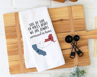 Long Distance Connected At Heart Dish Towel | Personalized Kitchen Towel | Going Away Gift | Personalized Dish Towel | Gift For Sister