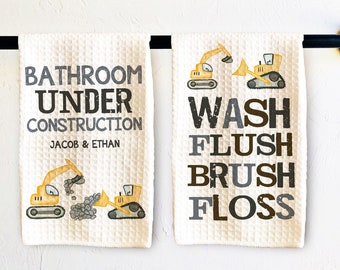 Construction Bathroom Towel Set | Personalized Children Bathroom Towel | Kid Bathroom Hand Towel | Boys Bathroom Decoration