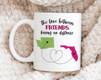 Personalized The Love Between Friends Knows No Distance Mug | Two State Mug | Long Distance Map Gift | Unique Friend Gift | Going Away Gift