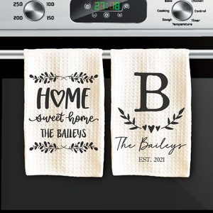 Couple Towel Set | Custom Waffle Weave Dish Towel | Personalized Kitchen Towel | Housewarming Gift | Wedding Gift