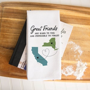 Long Distance Two State Friends Dish Towel Personalized Kitchen Towel Going Away Gift Personalized Dish Towel Gift For Friend image 1