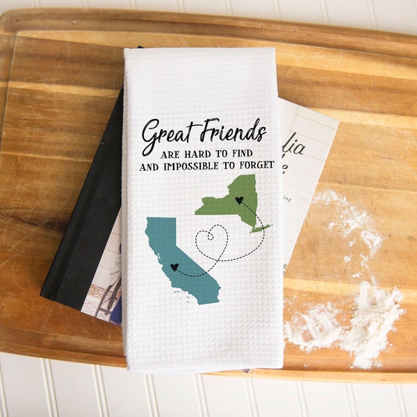 Long Distance Two State Friends Dish Towel | Personalized Kitchen Towel | Going Away Gift | Personalized Dish Towel | Gift For Friend