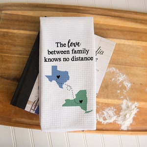 Long Distance State Waffle Weave Dish Towel | Personalized Kitchen Towel | Going Away Gift | Personalized Dish Towel | Grandparent Gift