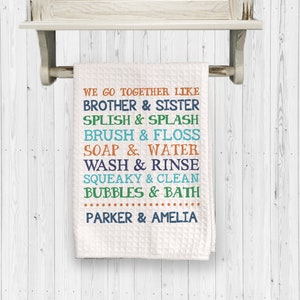 Personalized Brother & Sister Bathroom Towel | Shared Bathroom Decor | Personalized Bathroom Towel | Kid Bathroom Hand Towel | Kids Bathroom