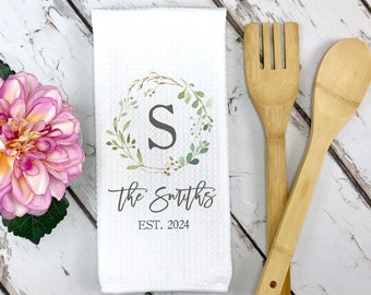 Custom Monogram Waffle Weave Dish Towel Personalized New Home Gift  Housewarming Gift  Wedding Gift Country Farm