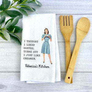 Thought I Liked Coffee Witty Towel | Custom Waffle Weave Dish Towel | Personalized Kitchen Towel | Mother&#39;s Day Gift