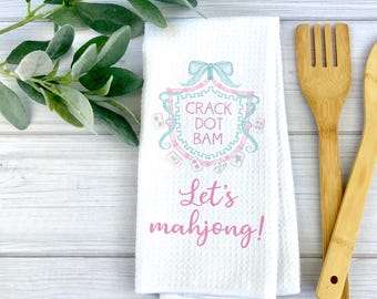 Mahjong Waffle Weave Towel | Mahjongg themed Towel | Mahjong-themed Gift for Kitchen | Mahjong Party Gift | Hostess Gift