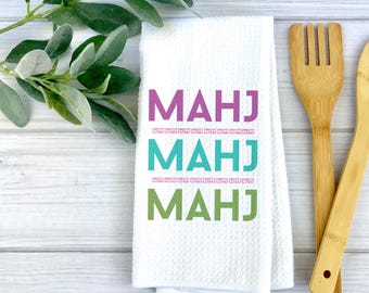 Mahjong Waffle Weave Towel | Mahjongg themed Towel | Mahjong-themed Gift for Kitchen | Mahjong Party Gift | Hostess Gift