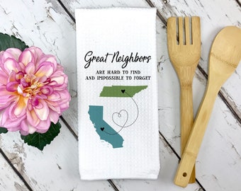 Long Distance Two State Neighbors Dish Towel | Personalized Kitchen Towel | Going Away Gift | Personalized Dish Towel | Gift For Friend