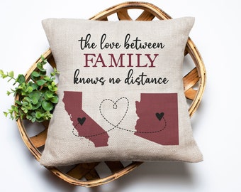 Personalized Long Distance Pillow | Gift For Family Members | Two State or Country Pillow | Custom Throw Pillow | Moving Away Gift