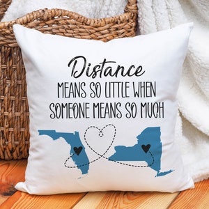 Personalized Distance Means Little Pillow | Off to College | Dorm Decor | Two State Pillow | Custom Throw Pillow | Moving Away Gift