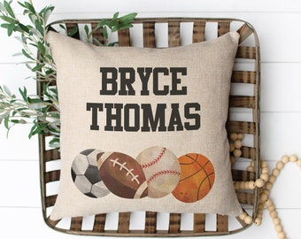 Personalized Sports Pillow | Custom Boy's Bedroom Decor | Sport Theme Bedroom | Sports Decorative Pillow | Sports Pillow for Athlete