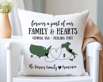 Personalized Long Distance Exchange Student Pillow | Gift For Family Members | Two State or Country Pillow | Moving Away Gift