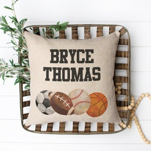 Personalized Sports Pillow | Custom Boy&#39;s Bedroom Decor | Sport Theme Bedroom | Sports Decorative Pillow | Sports Pillow for Athlete
