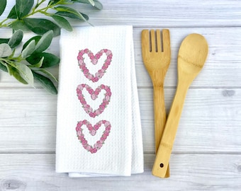 Personalized Floral Hearts Kitchen Towel | Valentine Kitchen Towel | Personalized Dish Towel | Valentines Home Decor | Valentines Gift