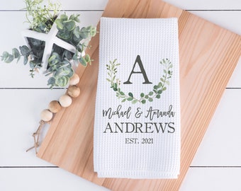 Custom Waffle Weave Dish Towel | Personalized Kitchen Towel | Housewarming Gift | Wedding Gift